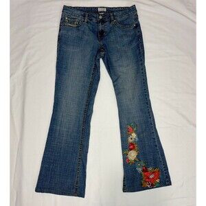 Vintage Y2K No Boundaries Low Rise Jrs 9 Stretch Jeans Floral Embroidered Denim
